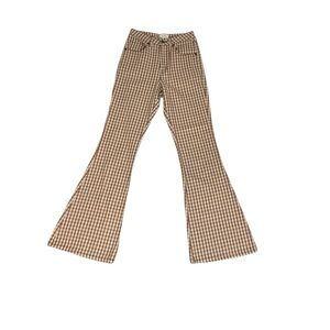 Ghana Wide Leg Flared Plaid Jeans Pants Bell Bottoms Size UK 6 US 2 High Waisted